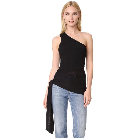 Ramy Brook Liana One Shoulder Top Black Size Medium NEW NWT - Picture 1 of 10